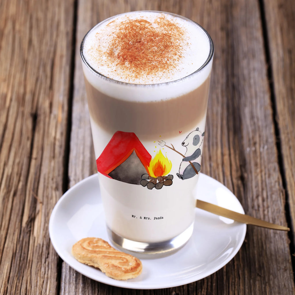 Glas Panda Campen Cappuccino Glas, Glas, Cappuccino Tasse, Latte Macchiato, Geschenk, Sport, Sportart, Hobby, Schenken, Danke, Dankeschön, Auszeichnung, Gewinn, Sportler, Campen, Camping, campen gehen, Zelten, Campingplatz