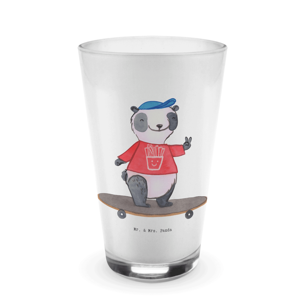 Glas Panda Longboard fahren Cappuccino Glas, Glas, Cappuccino Tasse, Latte Macchiato, Geschenk, Sport, Sportart, Hobby, Schenken, Danke, Dankeschön, Auszeichnung, Gewinn, Sportler, Longboard fahren, Skaten