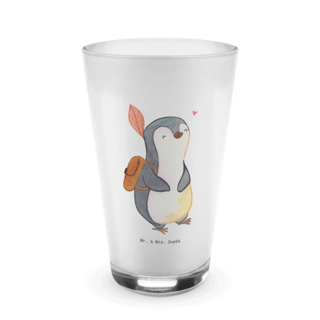 Glas Pinguin Ausflug Cappuccino Glas, Glas, Cappuccino Tasse, Latte Macchiato, Geschenk, Sport, Sportart, Hobby, Schenken, Danke, Dankeschön, Auszeichnung, Gewinn, Sportler, Ausflüge machen, reisen, Ausflug, Ausflugsziele