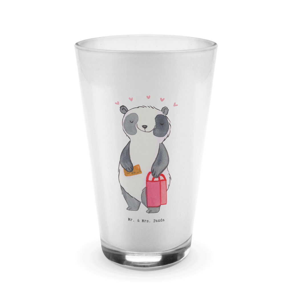 Glas Panda Shopping Cappuccino Glas, Glas, Cappuccino Tasse, Latte Macchiato, Geschenk, Sport, Sportart, Hobby, Schenken, Danke, Dankeschön, Auszeichnung, Gewinn, Sportler, Shopping, shoppen, einkaufen