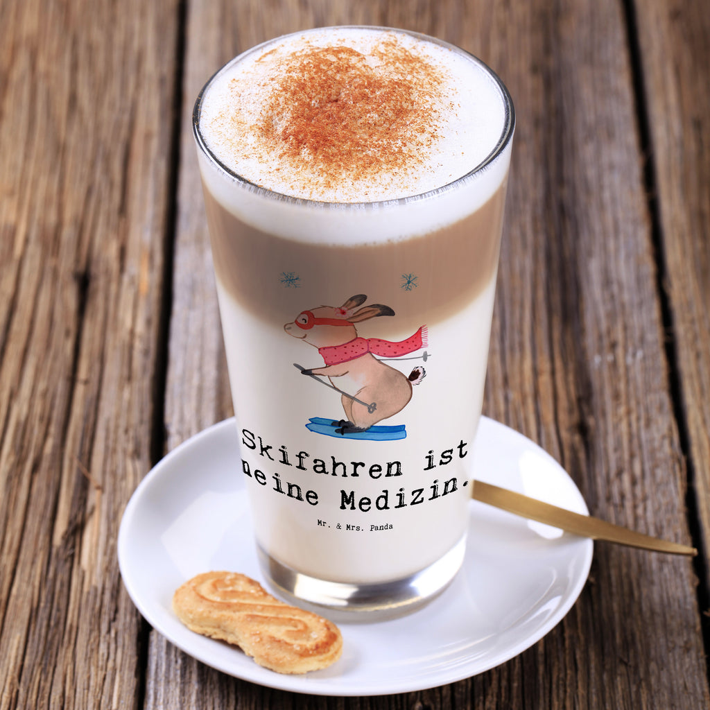 Glas Hase Skifahren Cappuccino Glas, Glas, Cappuccino Tasse, Latte Macchiato, Geschenk, Sport, Sportart, Hobby, Schenken, Danke, Dankeschön, Auszeichnung, Gewinn, Sportler, Ski fahren, Skifahren, Skisport, Skiwettbewerb, Skirennen