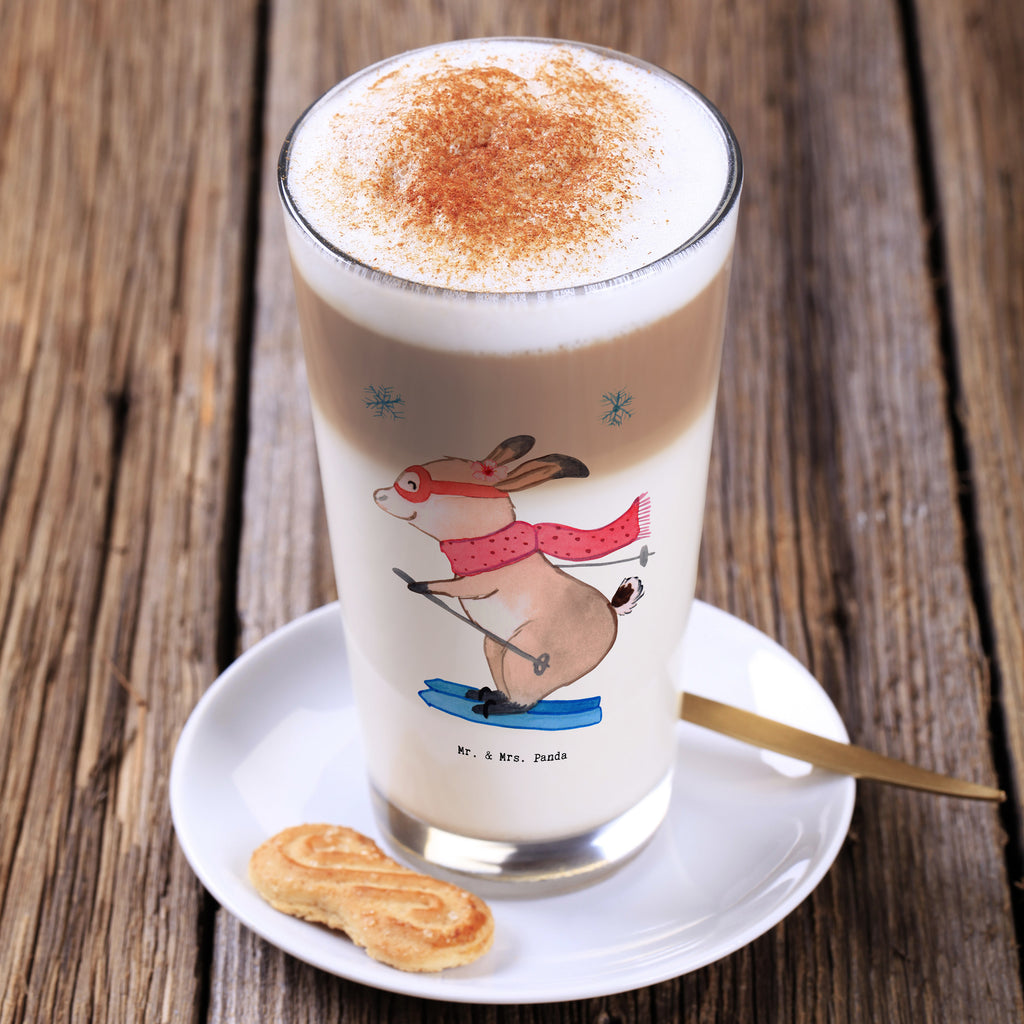 Glas Hase Skifahren Cappuccino Glas, Glas, Cappuccino Tasse, Latte Macchiato, Geschenk, Sport, Sportart, Hobby, Schenken, Danke, Dankeschön, Auszeichnung, Gewinn, Sportler, Ski fahren, Skifahren, Skisport, Skiwettbewerb, Skirennen