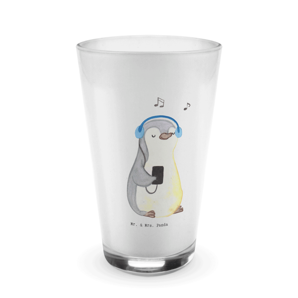 Glas Pinguin Musik hören Cappuccino Glas, Glas, Cappuccino Tasse, Latte Macchiato, Geschenk, Sport, Sportart, Hobby, Schenken, Danke, Dankeschön, Auszeichnung, Gewinn, Sportler, Musik hören, Lieblingssong