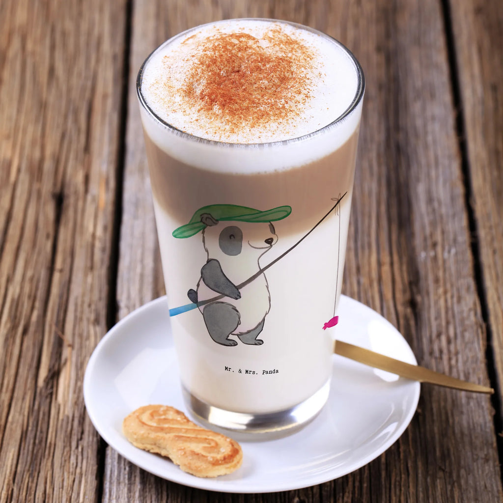 Glas Panda Angeln Cappuccino Glas, Glas, Cappuccino Tasse, Latte Macchiato, Geschenk, Sport, Sportart, Hobby, Schenken, Danke, Dankeschön, Auszeichnung, Gewinn, Sportler, angeln, Angelsport, Angelverein, Angler, angeln gehen, Hobbyangler