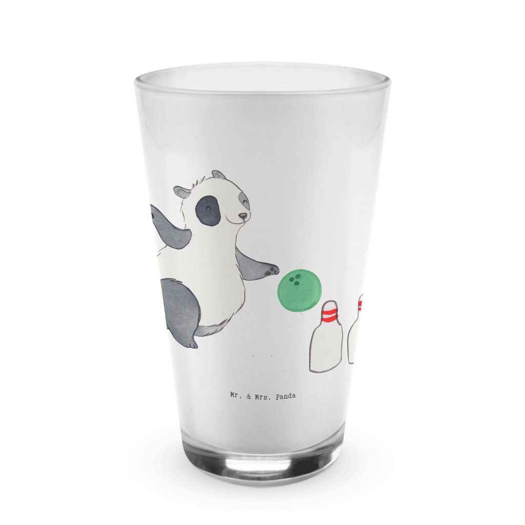 Glas Panda Bowling Cappuccino Glas, Glas, Cappuccino Tasse, Latte Macchiato, Geschenk, Sport, Sportart, Hobby, Schenken, Danke, Dankeschön, Auszeichnung, Gewinn, Sportler, Bowling, Bowlen gehen, Bowling Center