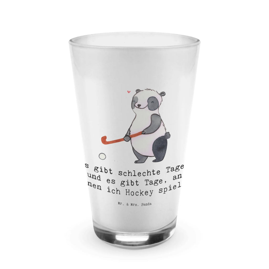 Glas Panda Hockey spielen Cappuccino Glas, Glas, Cappuccino Tasse, Latte Macchiato, Geschenk, Sport, Sportart, Hobby, Schenken, Danke, Dankeschön, Auszeichnung, Gewinn, Sportler, Hockey spielen, Feldhockey, Hockeyschläger, Hockey Verein