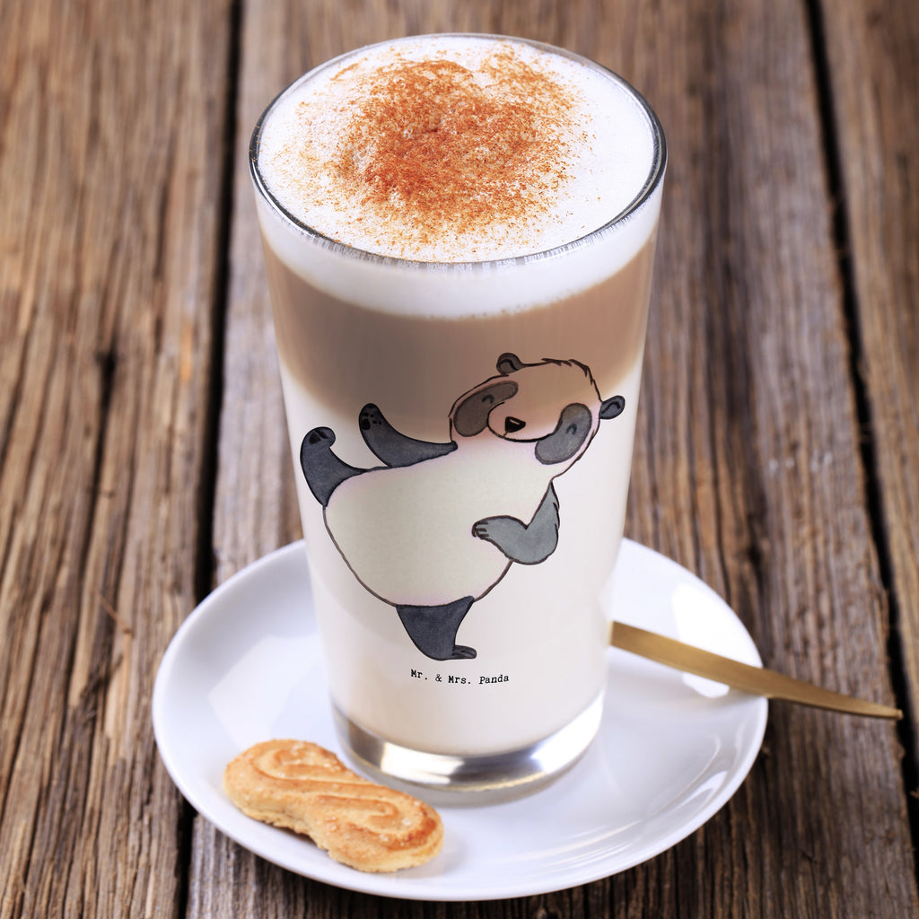 Glas Panda Kampfkunst Cappuccino Glas, Glas, Cappuccino Tasse, Latte Macchiato, Geschenk, Sport, Sportart, Hobby, Schenken, Danke, Dankeschön, Auszeichnung, Gewinn, Sportler, Kampfkunst, Kampfsportarten, Selbstverteidigung