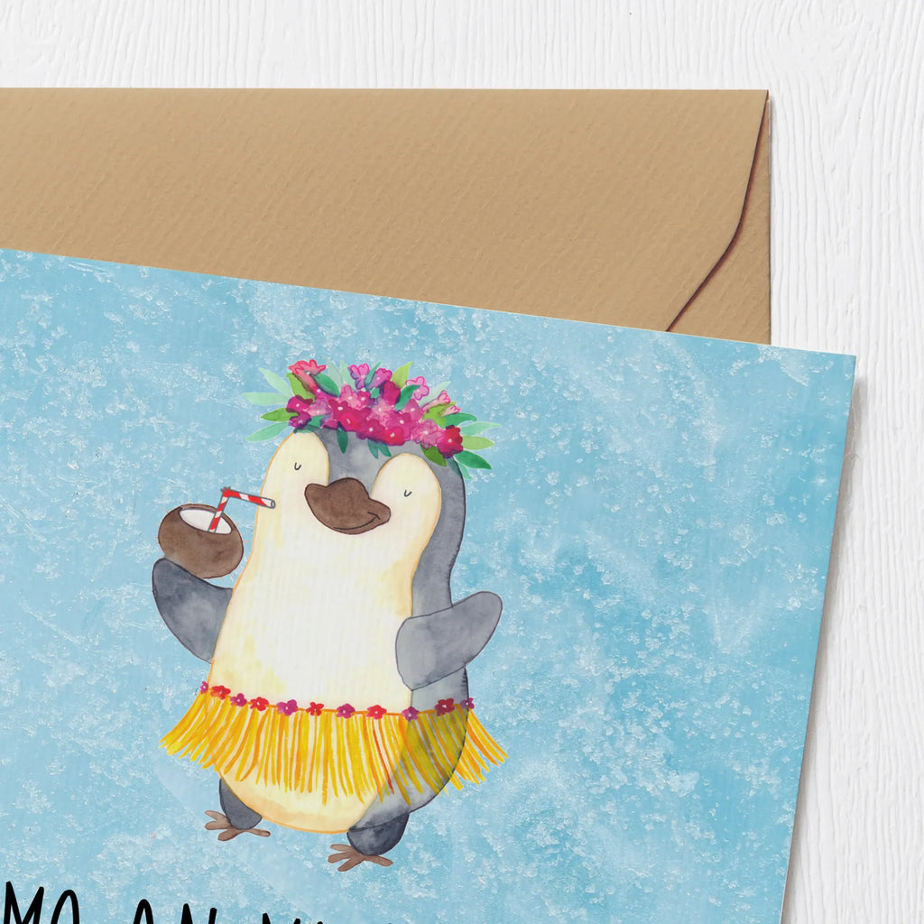 Deluxe Karte Pinguin Kokosnuss Karte, Grußkarte, Klappkarte, Einladungskarte, Glückwunschkarte, Hochzeitskarte, Geburtstagskarte, Hochwertige Grußkarte, Hochwertige Klappkarte, Pinguin, Aloha, Hawaii, Urlaub, Kokosnuss, Pinguine