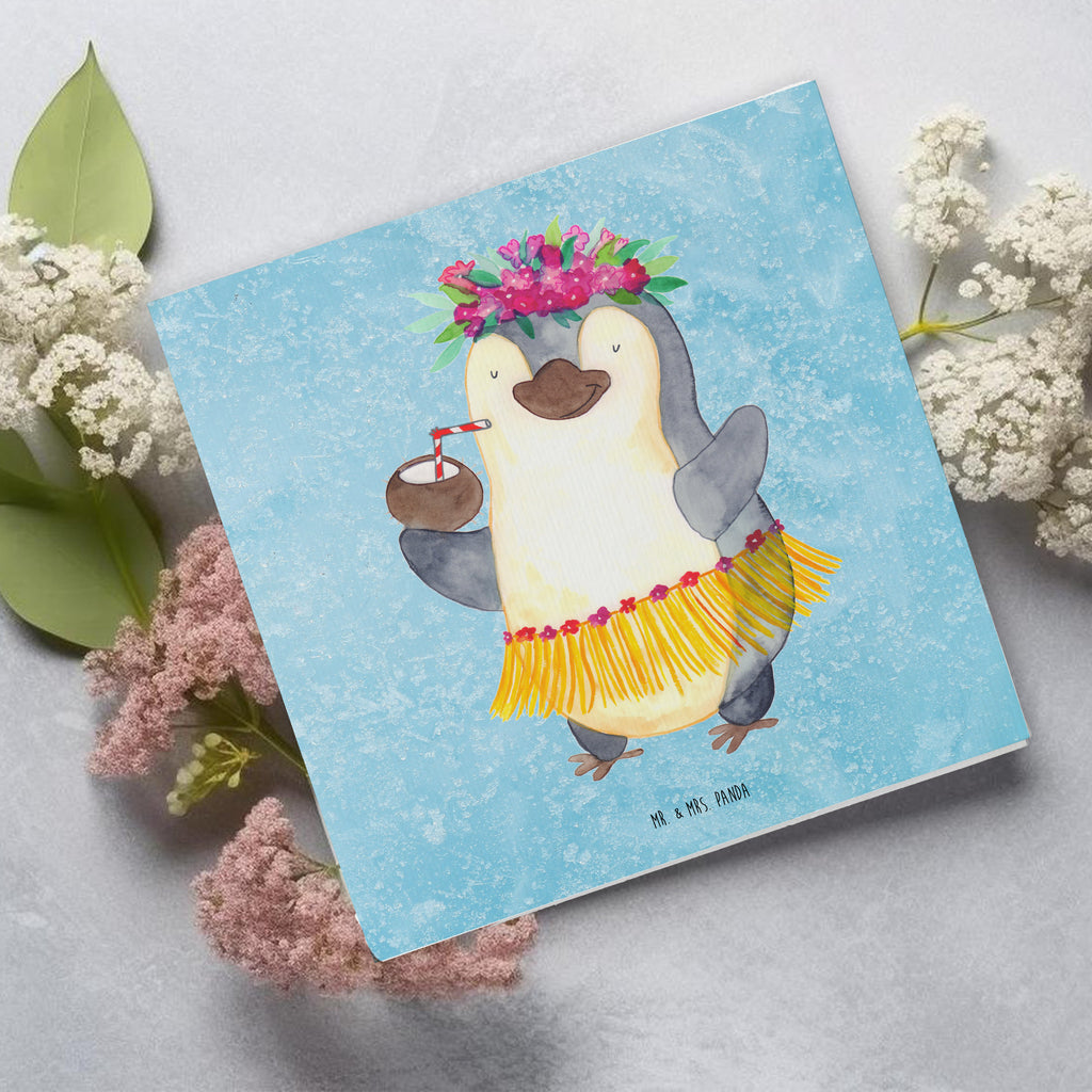 Deluxe Karte Pinguin Kokosnuss Karte, Grußkarte, Klappkarte, Einladungskarte, Glückwunschkarte, Hochzeitskarte, Geburtstagskarte, Hochwertige Grußkarte, Hochwertige Klappkarte, Pinguin, Aloha, Hawaii, Urlaub, Kokosnuss, Pinguine