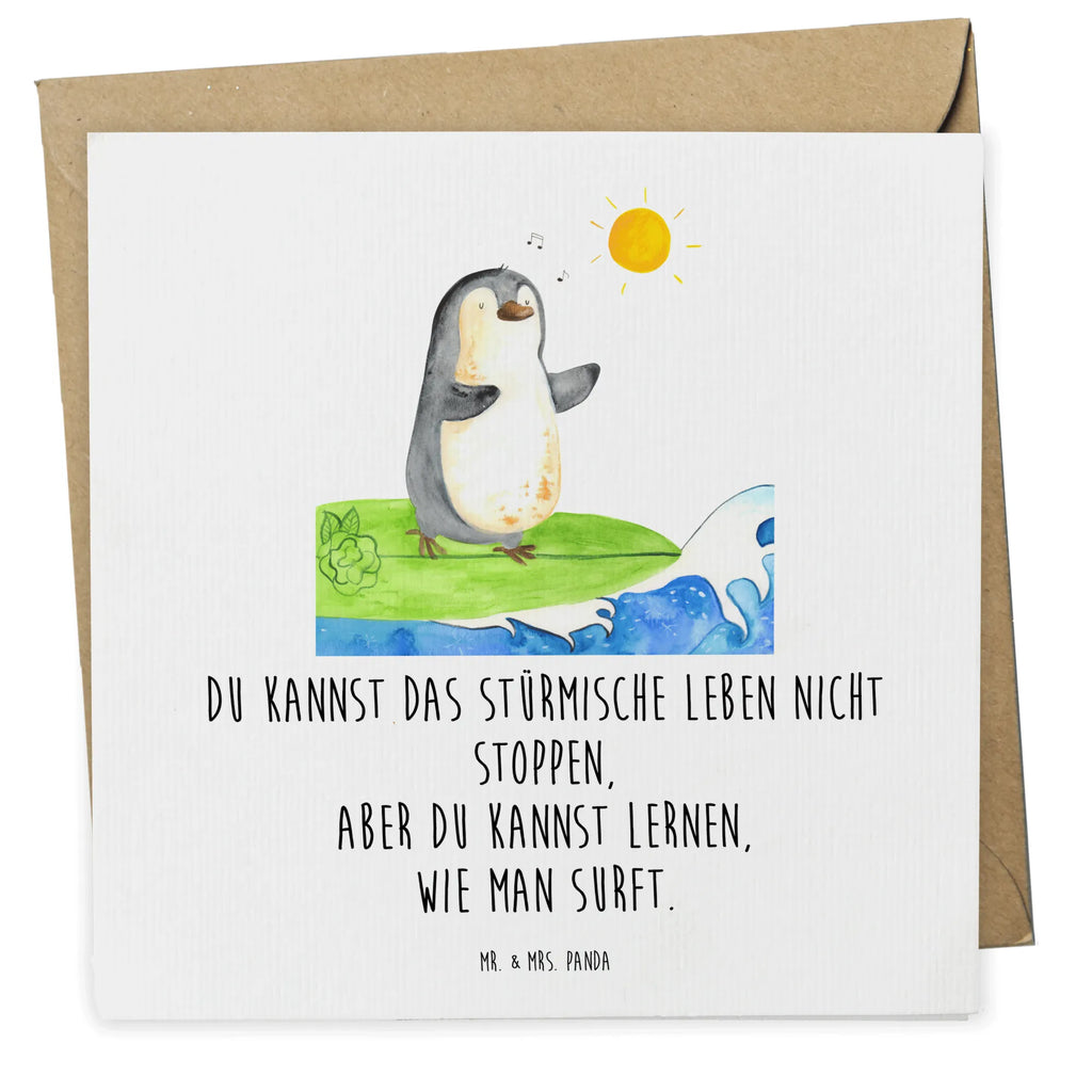 Deluxe Karte Pinguin Surfer Karte, Grußkarte, Klappkarte, Einladungskarte, Glückwunschkarte, Hochzeitskarte, Geburtstagskarte, Hochwertige Grußkarte, Hochwertige Klappkarte, Pinguin, Pinguine, surfen, Surfer, Hawaii, Urlaub, Wellen, Wellen reiten, Portugal