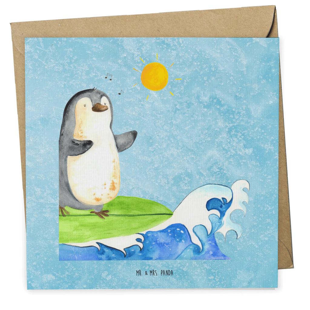 Deluxe Karte Pinguin Surfer Karte, Grußkarte, Klappkarte, Einladungskarte, Glückwunschkarte, Hochzeitskarte, Geburtstagskarte, Hochwertige Grußkarte, Hochwertige Klappkarte, Pinguin, Pinguine, surfen, Surfer, Hawaii, Urlaub, Wellen, Wellen reiten, Portugal