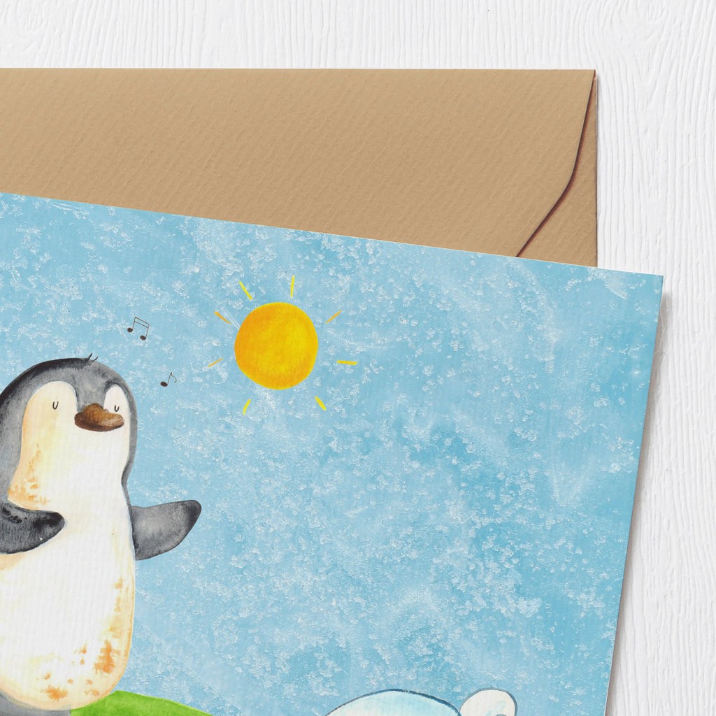 Deluxe Karte Pinguin Surfer Karte, Grußkarte, Klappkarte, Einladungskarte, Glückwunschkarte, Hochzeitskarte, Geburtstagskarte, Hochwertige Grußkarte, Hochwertige Klappkarte, Pinguin, Pinguine, surfen, Surfer, Hawaii, Urlaub, Wellen, Wellen reiten, Portugal