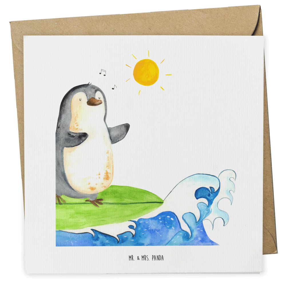 Deluxe Karte Pinguin Surfer Karte, Grußkarte, Klappkarte, Einladungskarte, Glückwunschkarte, Hochzeitskarte, Geburtstagskarte, Hochwertige Grußkarte, Hochwertige Klappkarte, Pinguin, Pinguine, surfen, Surfer, Hawaii, Urlaub, Wellen, Wellen reiten, Portugal