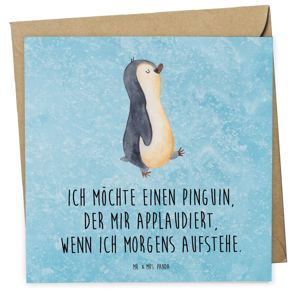 Deluxe Karte Pinguin marschieren Karte, Grußkarte, Klappkarte, Einladungskarte, Glückwunschkarte, Hochzeitskarte, Geburtstagskarte, Hochwertige Grußkarte, Hochwertige Klappkarte, Pinguin, Pinguine, Frühaufsteher, Langschläfer, Bruder, Schwester, Familie