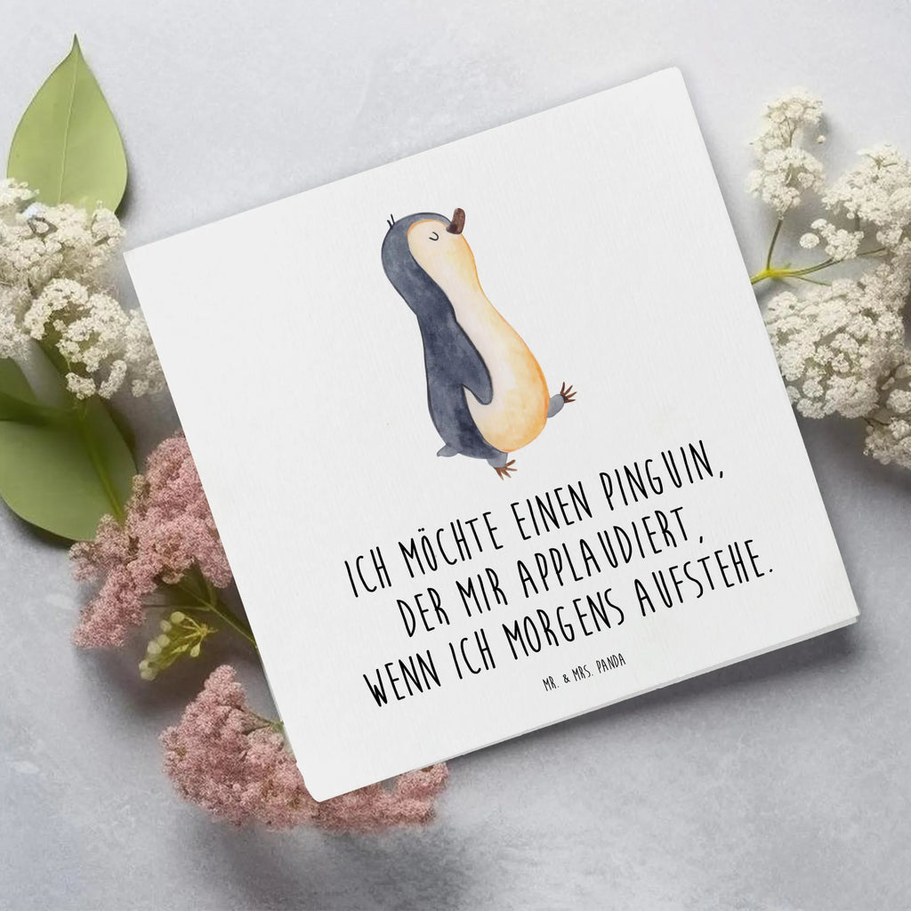 Deluxe Karte Pinguin marschieren Karte, Grußkarte, Klappkarte, Einladungskarte, Glückwunschkarte, Hochzeitskarte, Geburtstagskarte, Hochwertige Grußkarte, Hochwertige Klappkarte, Pinguin, Pinguine, Frühaufsteher, Langschläfer, Bruder, Schwester, Familie