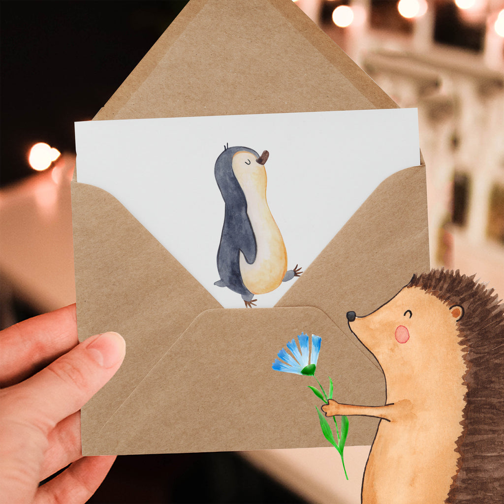 Deluxe Karte Pinguin marschieren Karte, Grußkarte, Klappkarte, Einladungskarte, Glückwunschkarte, Hochzeitskarte, Geburtstagskarte, Hochwertige Grußkarte, Hochwertige Klappkarte, Pinguin, Pinguine, Frühaufsteher, Langschläfer, Bruder, Schwester, Familie