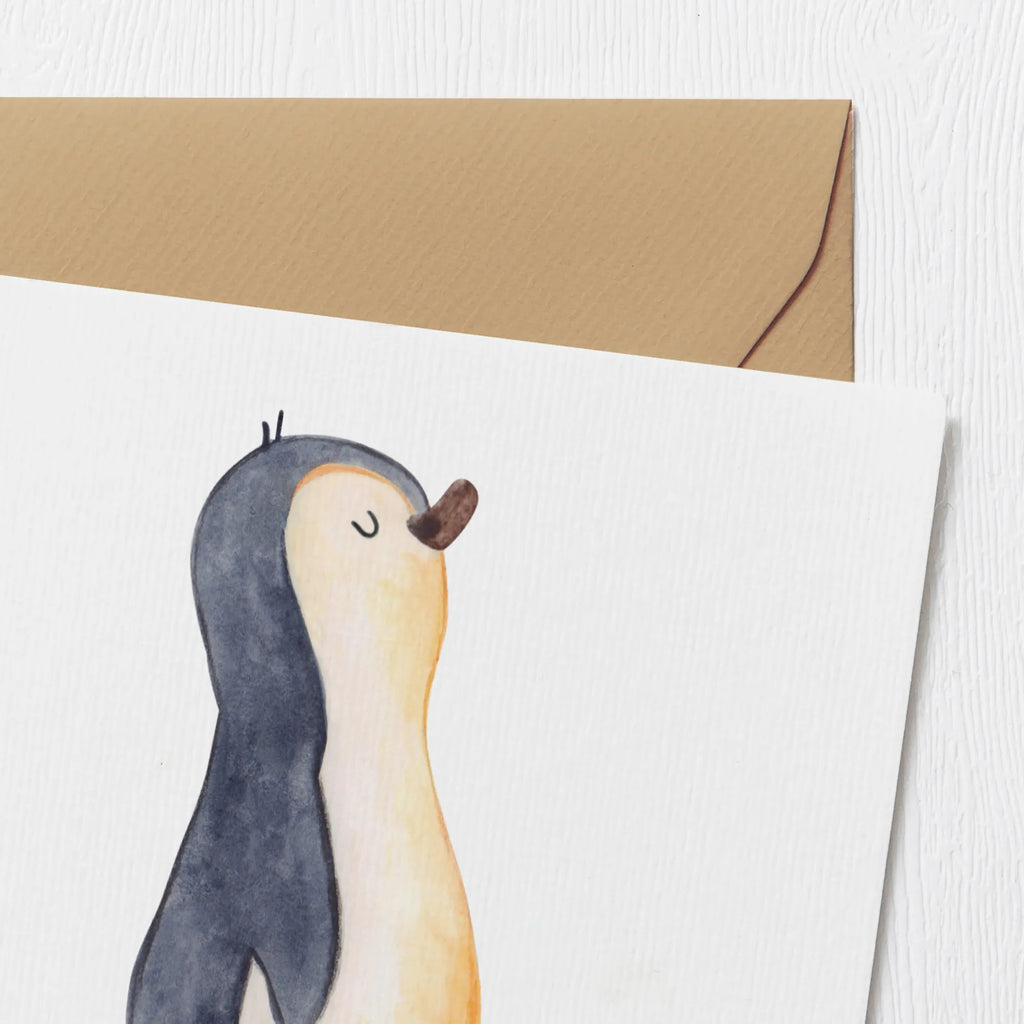 Deluxe Karte Pinguin marschieren Karte, Grußkarte, Klappkarte, Einladungskarte, Glückwunschkarte, Hochzeitskarte, Geburtstagskarte, Hochwertige Grußkarte, Hochwertige Klappkarte, Pinguin, Pinguine, Frühaufsteher, Langschläfer, Bruder, Schwester, Familie