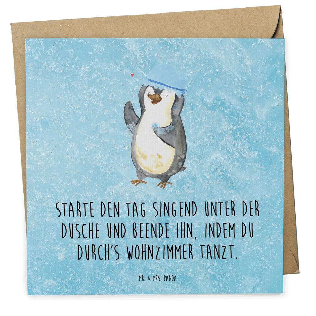 Deluxe Karte Pinguin Duschen Karte, Grußkarte, Klappkarte, Einladungskarte, Glückwunschkarte, Hochzeitskarte, Geburtstagskarte, Hochwertige Grußkarte, Hochwertige Klappkarte, Pinguin, Pinguine, Dusche, duschen, Lebensmotto, Motivation, Neustart, Neuanfang, glücklich sein