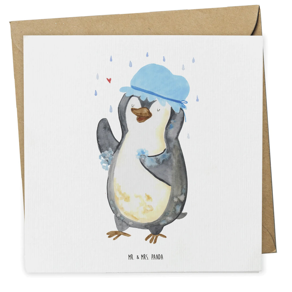 Deluxe Karte Pinguin Duschen Karte, Grußkarte, Klappkarte, Einladungskarte, Glückwunschkarte, Hochzeitskarte, Geburtstagskarte, Hochwertige Grußkarte, Hochwertige Klappkarte, Pinguin, Pinguine, Dusche, duschen, Lebensmotto, Motivation, Neustart, Neuanfang, glücklich sein