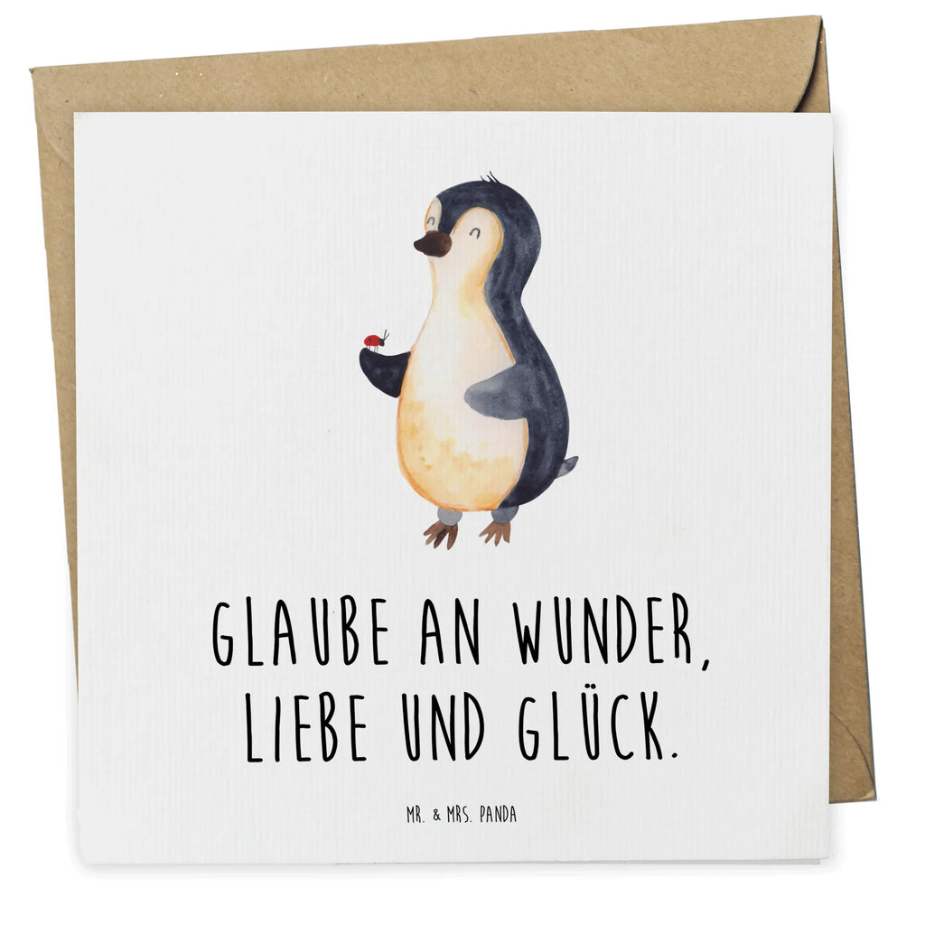 Deluxe Karte Pinguin Marienkäfer Karte, Grußkarte, Klappkarte, Einladungskarte, Glückwunschkarte, Hochzeitskarte, Geburtstagskarte, Hochwertige Grußkarte, Hochwertige Klappkarte, Pinguin, Pinguine, Marienkäfer, Liebe, Wunder, Glück, Freude, Lebensfreude