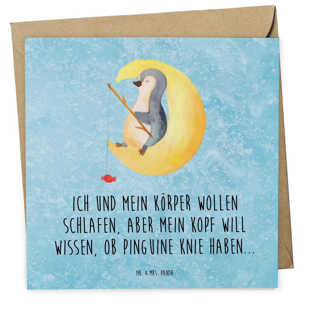 Deluxe Karte Pinguin Mond Karte, Grußkarte, Klappkarte, Einladungskarte, Glückwunschkarte, Hochzeitskarte, Geburtstagskarte, Hochwertige Grußkarte, Hochwertige Klappkarte, Pinguin, Pinguine, Spruch, schlafen, Nachtruhe, Einschlafen, Schlafzimmer, Schlafstörungen, Gästezimmer