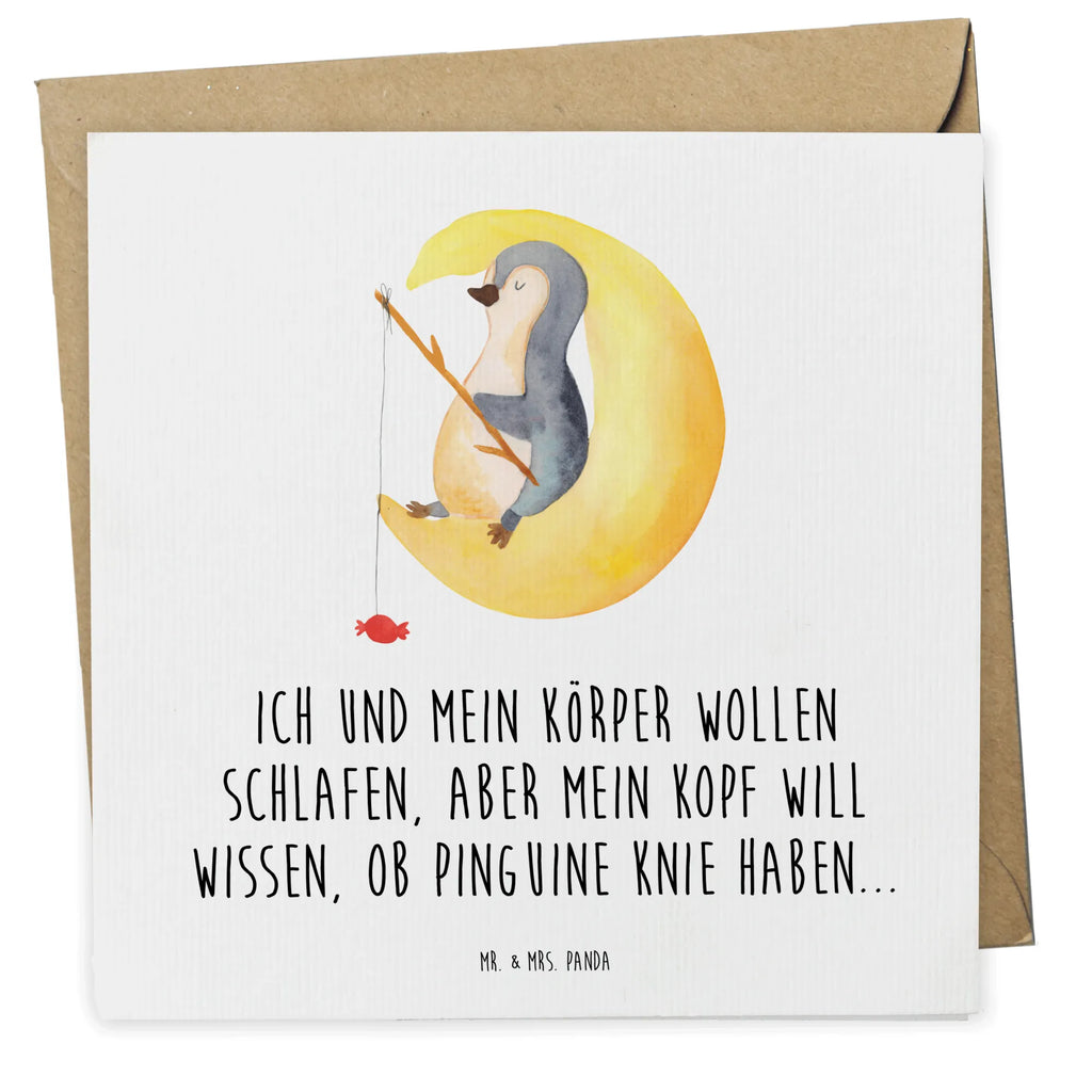 Deluxe Karte Pinguin Mond Karte, Grußkarte, Klappkarte, Einladungskarte, Glückwunschkarte, Hochzeitskarte, Geburtstagskarte, Hochwertige Grußkarte, Hochwertige Klappkarte, Pinguin, Pinguine, Spruch, schlafen, Nachtruhe, Einschlafen, Schlafzimmer, Schlafstörungen, Gästezimmer