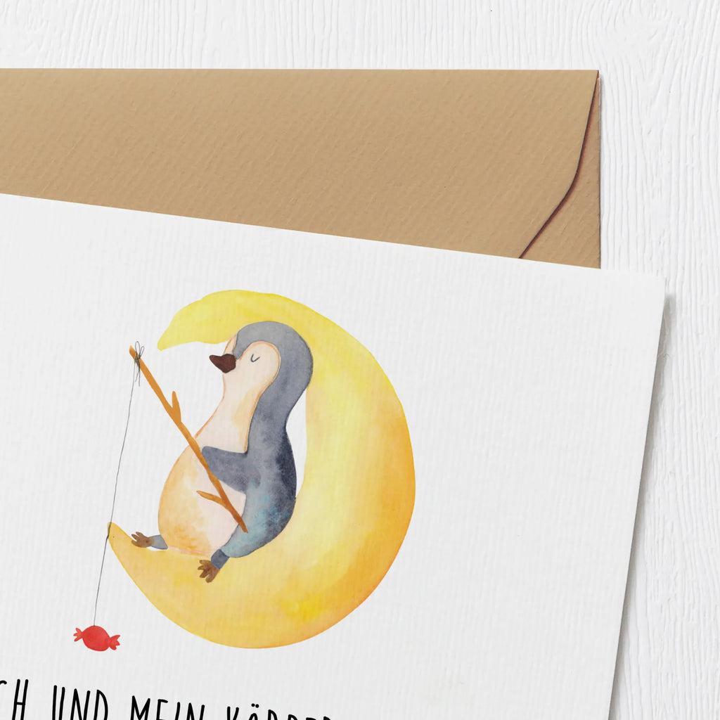 Deluxe Karte Pinguin Mond Karte, Grußkarte, Klappkarte, Einladungskarte, Glückwunschkarte, Hochzeitskarte, Geburtstagskarte, Hochwertige Grußkarte, Hochwertige Klappkarte, Pinguin, Pinguine, Spruch, schlafen, Nachtruhe, Einschlafen, Schlafzimmer, Schlafstörungen, Gästezimmer