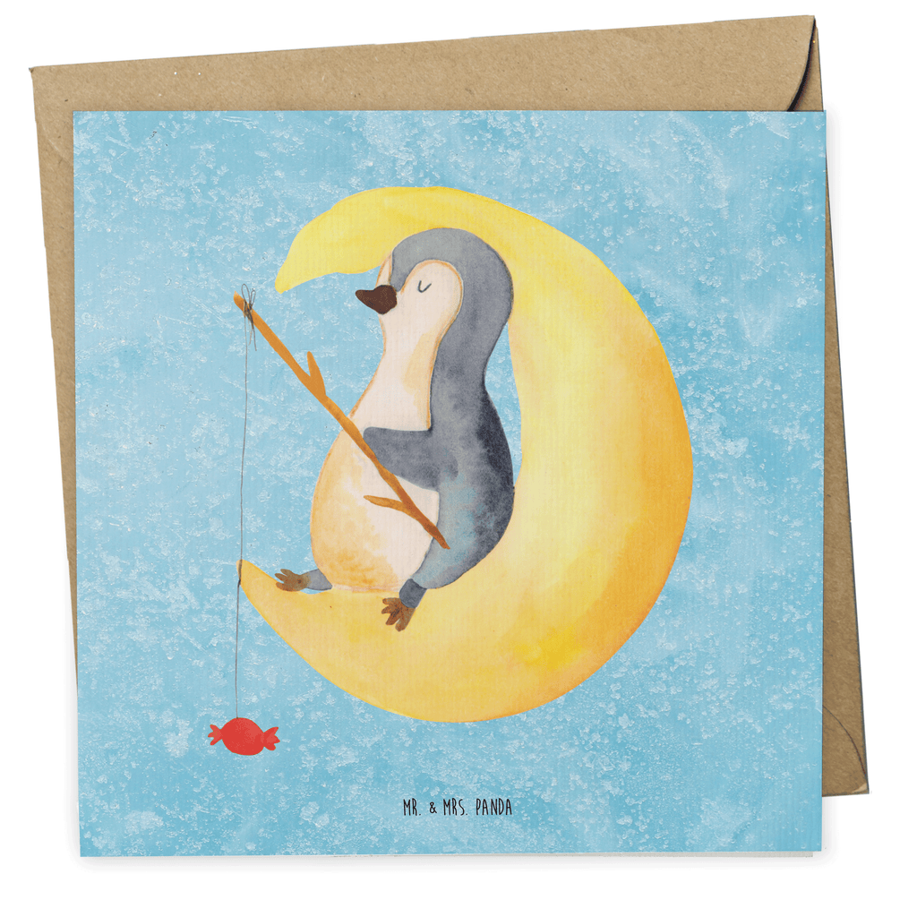 Deluxe Karte Pinguin Mond Karte, Grußkarte, Klappkarte, Einladungskarte, Glückwunschkarte, Hochzeitskarte, Geburtstagskarte, Hochwertige Grußkarte, Hochwertige Klappkarte, Pinguin, Pinguine, Spruch, schlafen, Nachtruhe, Einschlafen, Schlafzimmer, Schlafstörungen, Gästezimmer