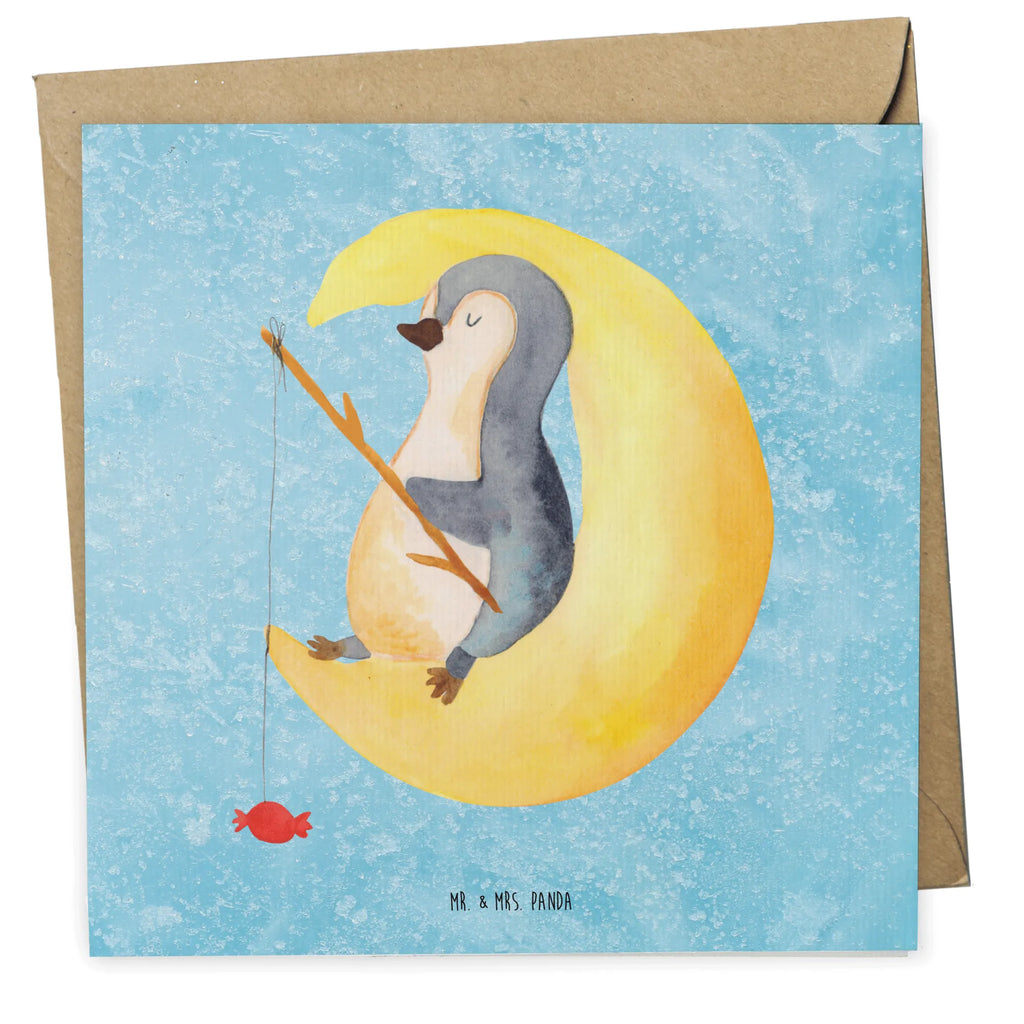 Deluxe Karte Pinguin Mond Karte, Grußkarte, Klappkarte, Einladungskarte, Glückwunschkarte, Hochzeitskarte, Geburtstagskarte, Hochwertige Grußkarte, Hochwertige Klappkarte, Pinguin, Pinguine, Spruch, schlafen, Nachtruhe, Einschlafen, Schlafzimmer, Schlafstörungen, Gästezimmer