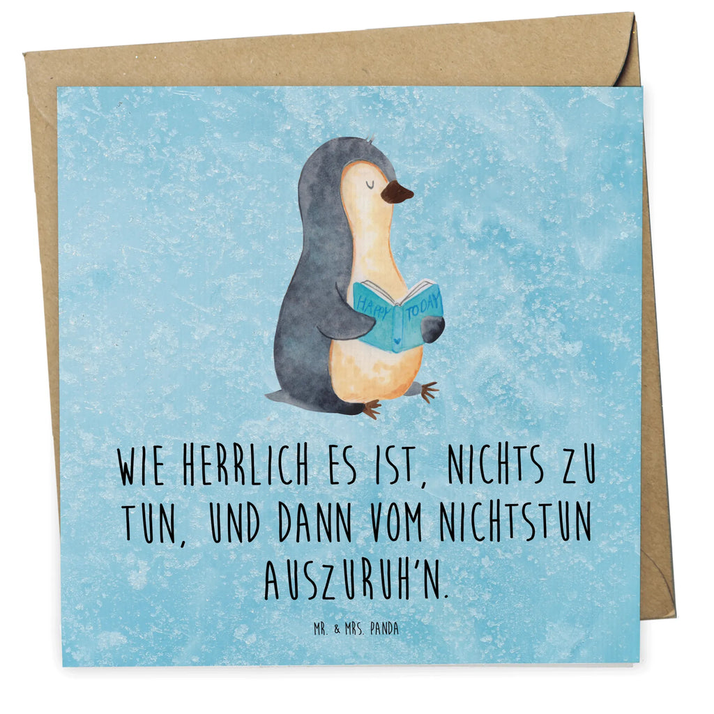 Deluxe Karte Pinguin Buch Karte, Grußkarte, Klappkarte, Einladungskarte, Glückwunschkarte, Hochzeitskarte, Geburtstagskarte, Hochwertige Grußkarte, Hochwertige Klappkarte, Pinguin, Pinguine, Buch, Lesen, Bücherwurm, Nichtstun, Faulenzen, Ferien, Urlaub, Freizeit