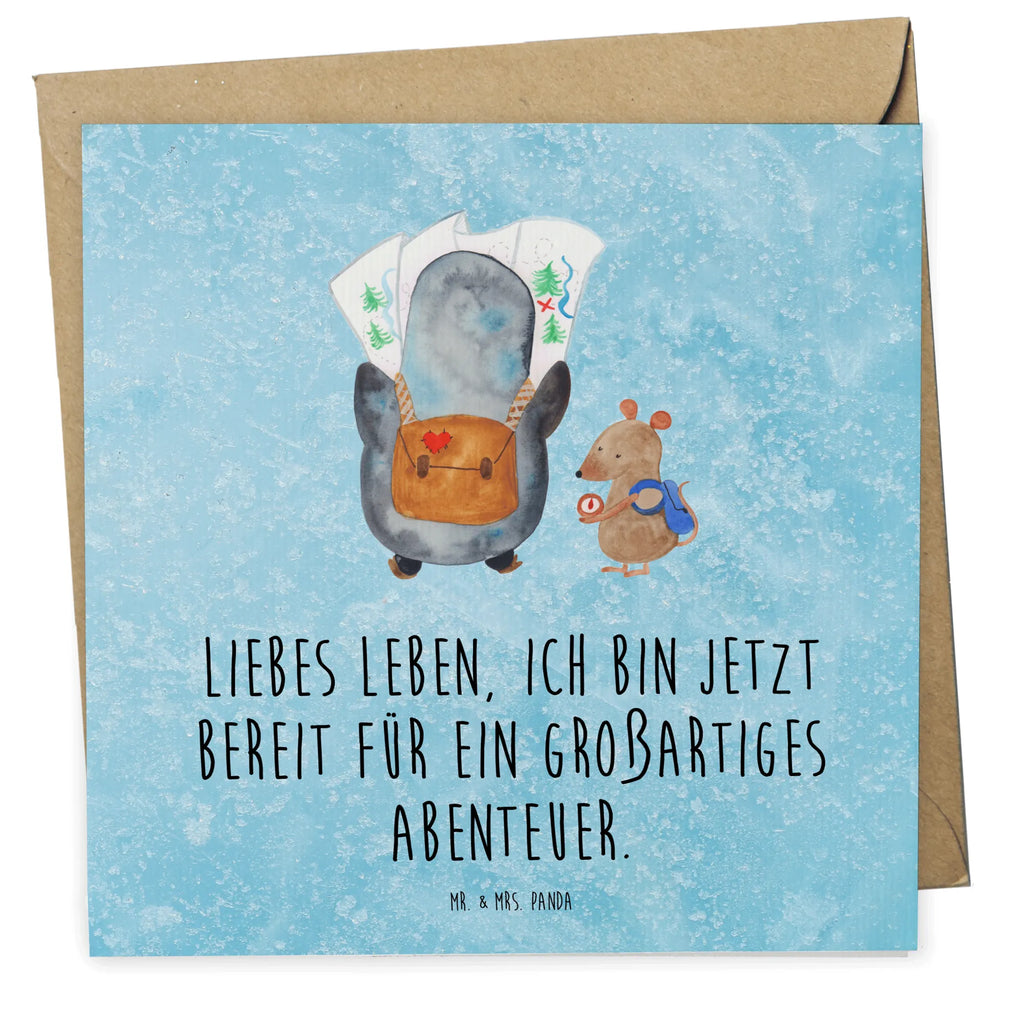 Deluxe Karte Pinguin & Maus Wanderer Karte, Grußkarte, Klappkarte, Einladungskarte, Glückwunschkarte, Hochzeitskarte, Geburtstagskarte, Hochwertige Grußkarte, Hochwertige Klappkarte, Pinguin, Pinguine, Abenteurer, Abenteuer, Roadtrip, Ausflug, Wanderlust, wandern