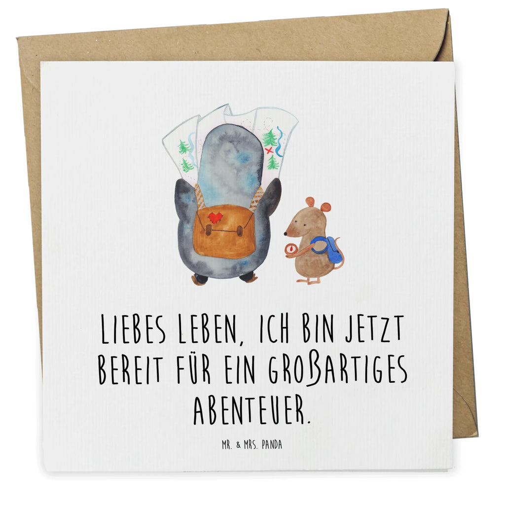 Deluxe Karte Pinguin & Maus Wanderer Karte, Grußkarte, Klappkarte, Einladungskarte, Glückwunschkarte, Hochzeitskarte, Geburtstagskarte, Hochwertige Grußkarte, Hochwertige Klappkarte, Pinguin, Pinguine, Abenteurer, Abenteuer, Roadtrip, Ausflug, Wanderlust, wandern