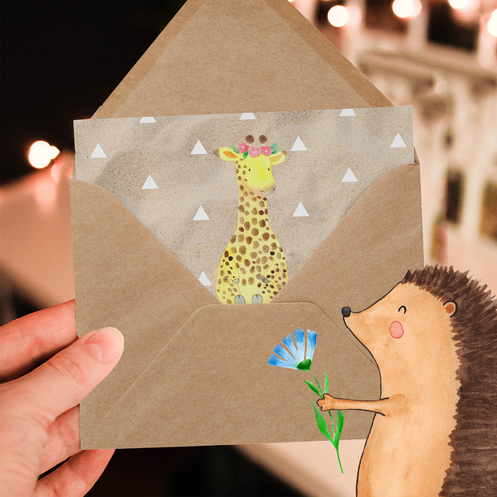 Deluxe Karte Giraffe Blumenkranz Karte, Grußkarte, Klappkarte, Einladungskarte, Glückwunschkarte, Hochzeitskarte, Geburtstagskarte, Hochwertige Grußkarte, Hochwertige Klappkarte, Afrika, Wildtiere, Giraffe, Blumenkranz, Abenteurer, Selbstliebe, Freundin