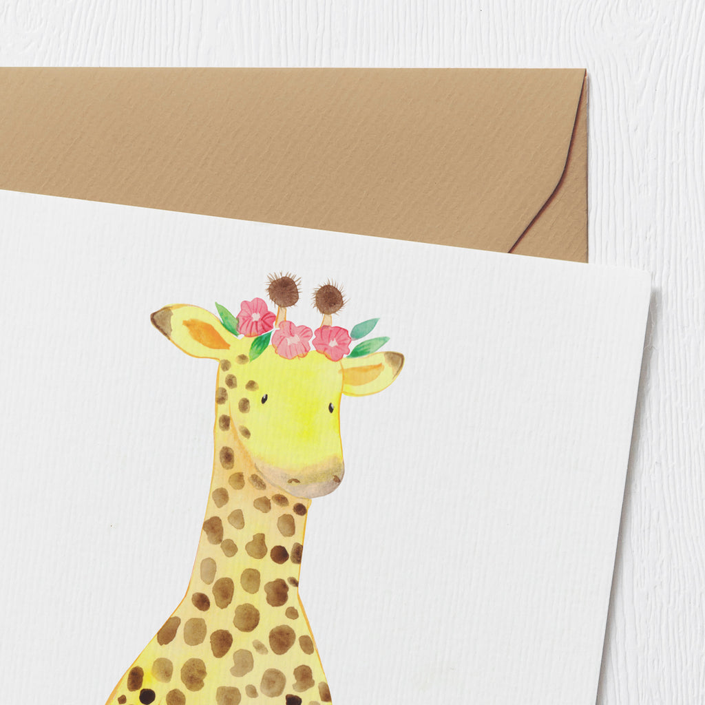 Deluxe Karte Giraffe Blumenkranz Karte, Grußkarte, Klappkarte, Einladungskarte, Glückwunschkarte, Hochzeitskarte, Geburtstagskarte, Hochwertige Grußkarte, Hochwertige Klappkarte, Afrika, Wildtiere, Giraffe, Blumenkranz, Abenteurer, Selbstliebe, Freundin