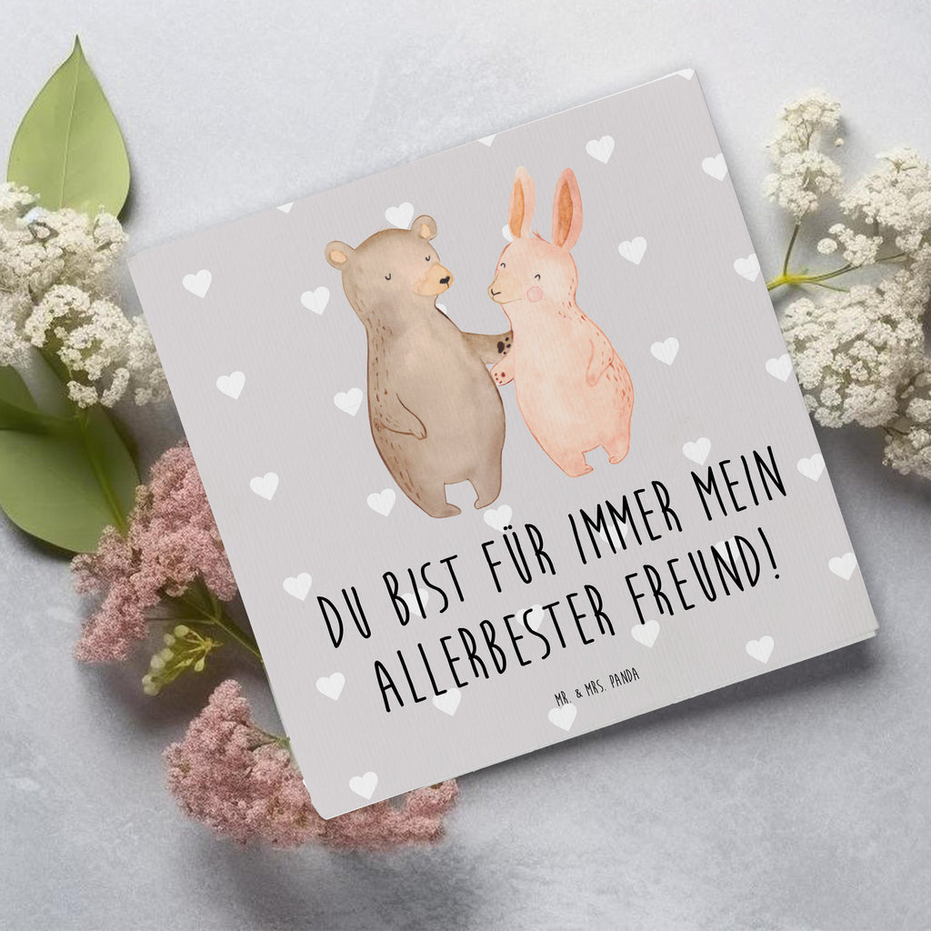 Deluxe Karte Bär und Hase Umarmen Karte, Grußkarte, Klappkarte, Einladungskarte, Glückwunschkarte, Hochzeitskarte, Geburtstagskarte, Hochwertige Grußkarte, Hochwertige Klappkarte, Liebe, Partner, Freund, Freundin, Ehemann, Ehefrau, Heiraten, Verlobung, Heiratsantrag, Liebesgeschenk, Jahrestag, Hocheitstag, Freunde, bester Freund, Hase, Bär, Bärchen, best friends