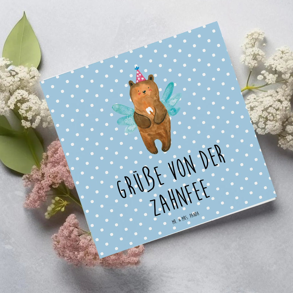 Deluxe Karte Bär Zahnfee Karte, Grußkarte, Klappkarte, Einladungskarte, Glückwunschkarte, Hochzeitskarte, Geburtstagskarte, Hochwertige Grußkarte, Hochwertige Klappkarte, Bär, Teddy, Teddybär, Zahnfee, Fee, Milchzahn, Erster Zahn