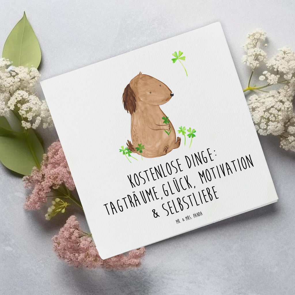 Deluxe Karte Hund Kleeblatt Karte, Grußkarte, Klappkarte, Einladungskarte, Glückwunschkarte, Hochzeitskarte, Geburtstagskarte, Hochwertige Grußkarte, Hochwertige Klappkarte, Hund, Hundemotiv, Haustier, Hunderasse, Tierliebhaber, Hundebesitzer, Sprüche, Kleeblatt, Glück, Tagträume, Motivation, Neuanfang, Geschenk, Glücksbringer, Selbstliebe, Achtsamkeit