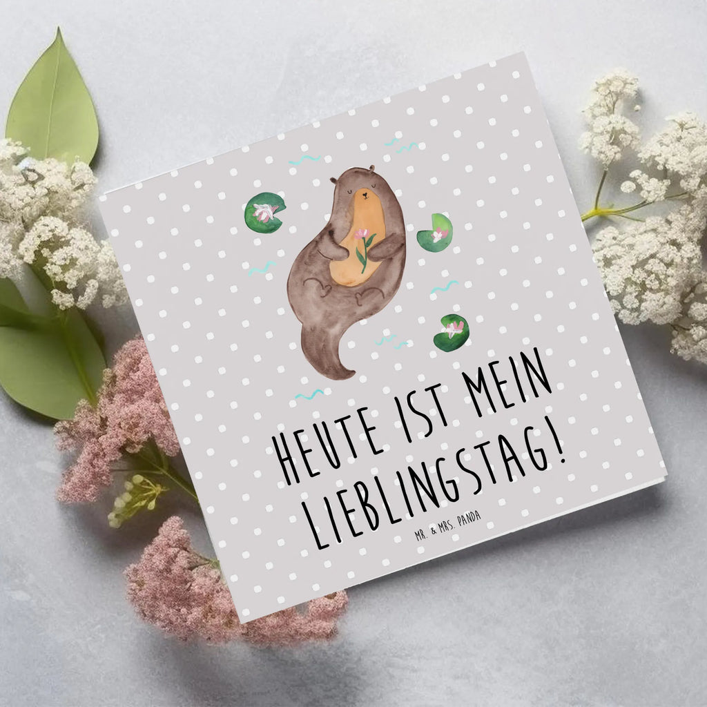 Deluxe Karte Otter Seerose Karte, Grußkarte, Klappkarte, Einladungskarte, Glückwunschkarte, Hochzeitskarte, Geburtstagskarte, Hochwertige Grußkarte, Hochwertige Klappkarte, Otter, Fischotter, Seeotter, Otter Seeotter See Otter