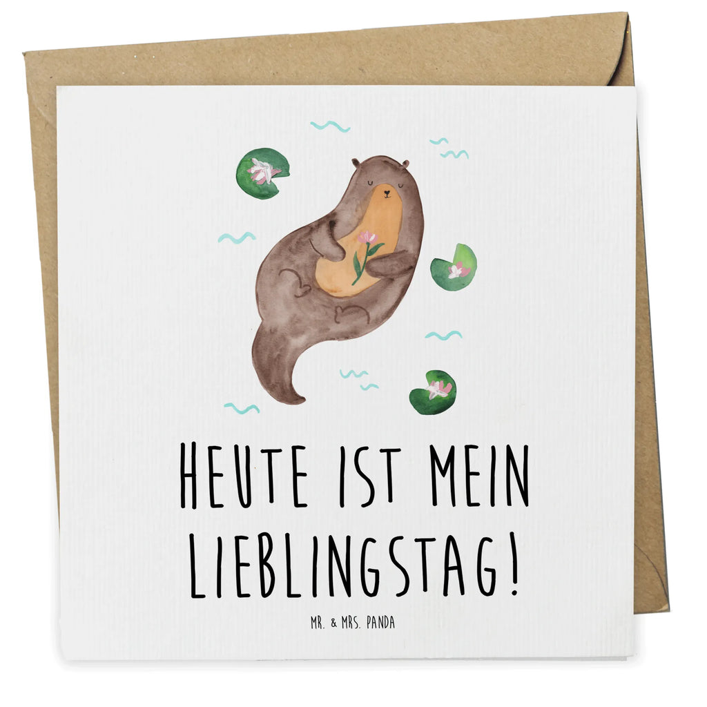 Deluxe Karte Otter Seerose Karte, Grußkarte, Klappkarte, Einladungskarte, Glückwunschkarte, Hochzeitskarte, Geburtstagskarte, Hochwertige Grußkarte, Hochwertige Klappkarte, Otter, Fischotter, Seeotter, Otter Seeotter See Otter