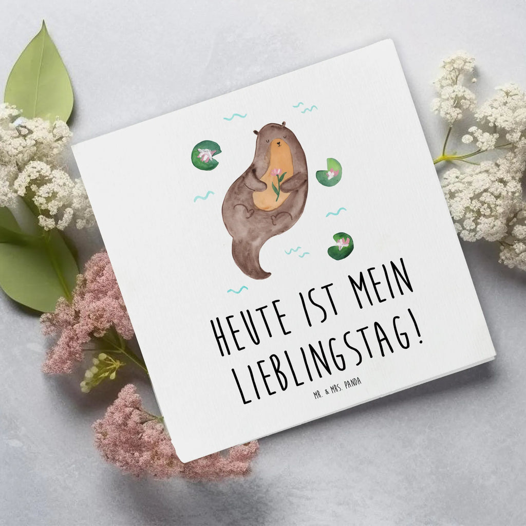 Deluxe Karte Otter Seerose Karte, Grußkarte, Klappkarte, Einladungskarte, Glückwunschkarte, Hochzeitskarte, Geburtstagskarte, Hochwertige Grußkarte, Hochwertige Klappkarte, Otter, Fischotter, Seeotter, Otter Seeotter See Otter