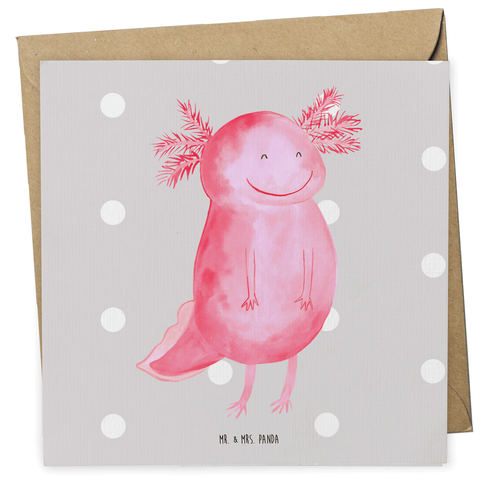 Deluxe Karte Axolotl Glücklich Karte, Grußkarte, Klappkarte, Einladungskarte, Glückwunschkarte, Hochzeitskarte, Geburtstagskarte, Hochwertige Grußkarte, Hochwertige Klappkarte, Axolotl, Molch, Axolot, Schwanzlurch, Lurch, Lurche, Motivation, gute Laune