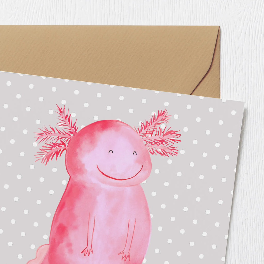 Deluxe Karte Axolotl Glücklich Karte, Grußkarte, Klappkarte, Einladungskarte, Glückwunschkarte, Hochzeitskarte, Geburtstagskarte, Hochwertige Grußkarte, Hochwertige Klappkarte, Axolotl, Molch, Axolot, Schwanzlurch, Lurch, Lurche, Motivation, gute Laune