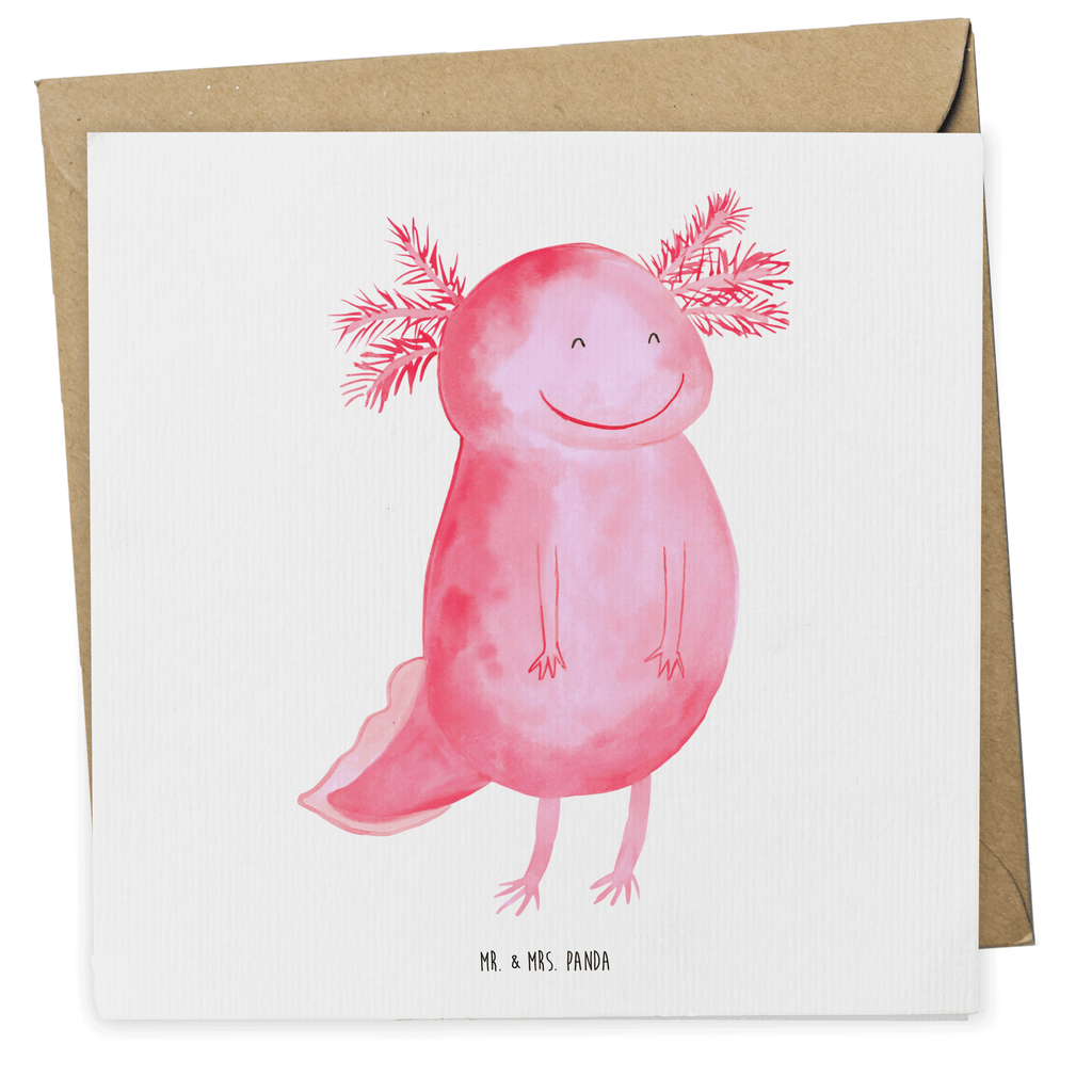 Deluxe Karte Axolotl Glücklich Karte, Grußkarte, Klappkarte, Einladungskarte, Glückwunschkarte, Hochzeitskarte, Geburtstagskarte, Hochwertige Grußkarte, Hochwertige Klappkarte, Axolotl, Molch, Axolot, Schwanzlurch, Lurch, Lurche, Motivation, gute Laune