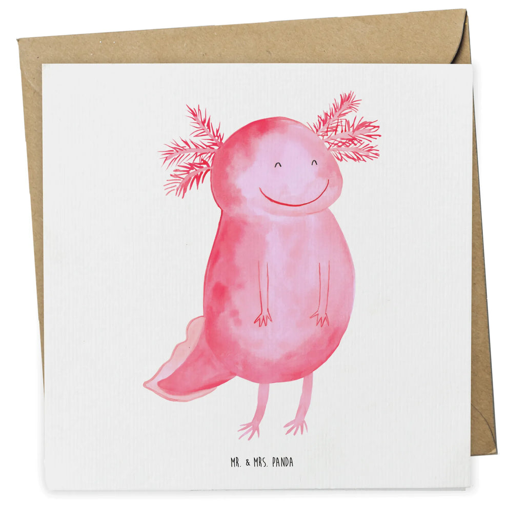 Deluxe Karte Axolotl Glücklich Karte, Grußkarte, Klappkarte, Einladungskarte, Glückwunschkarte, Hochzeitskarte, Geburtstagskarte, Hochwertige Grußkarte, Hochwertige Klappkarte, Axolotl, Molch, Axolot, Schwanzlurch, Lurch, Lurche, Motivation, gute Laune