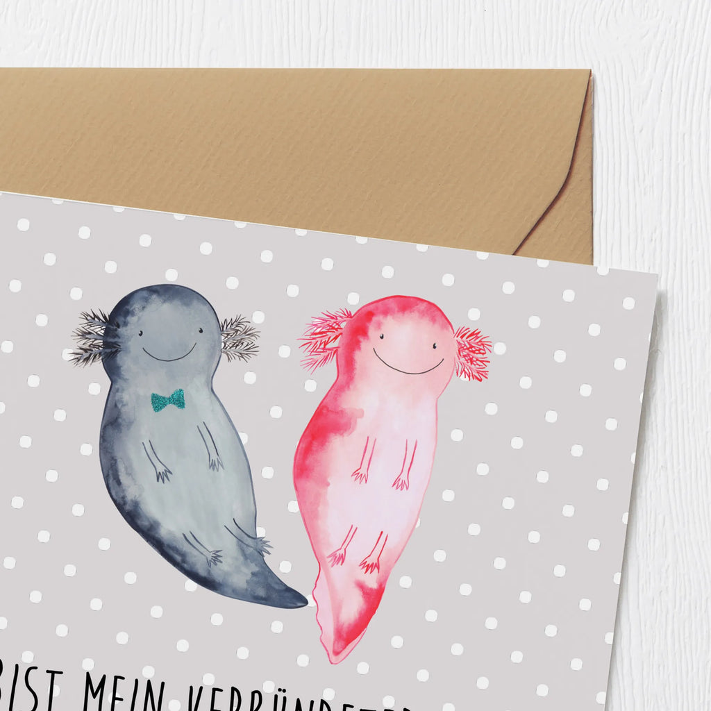 Deluxe Karte Axolotl Freundin Karte, Grußkarte, Klappkarte, Einladungskarte, Glückwunschkarte, Hochzeitskarte, Geburtstagskarte, Hochwertige Grußkarte, Hochwertige Klappkarte, Axolotl, Molch, Axolot, Schwanzlurch, Lurch, Lurche, Liebe, große Liebe, Liebesbeweis, Freund, Verlobter, Ehemann, Jahrestag, Valentinstag