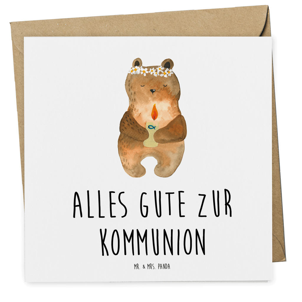 Deluxe Karte Bär Kommunion Karte, Grußkarte, Klappkarte, Einladungskarte, Glückwunschkarte, Hochzeitskarte, Geburtstagskarte, Hochwertige Grußkarte, Hochwertige Klappkarte, Bär, Teddy, Teddybär, Kommunion, Gottes Segen, Taufkerze, katholisch