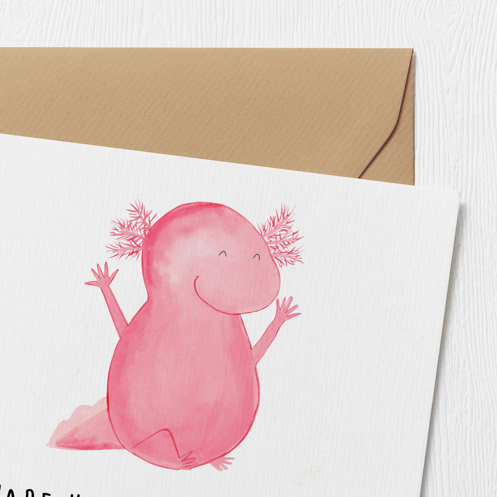 Deluxe Karte Axolotl Hurra Karte, Grußkarte, Klappkarte, Einladungskarte, Glückwunschkarte, Hochzeitskarte, Geburtstagskarte, Hochwertige Grußkarte, Hochwertige Klappkarte, Axolotl, Molch, Axolot, Schwanzlurch, Lurch, Lurche, fröhlich, Spaß, Freude, Motivation, Zufriedenheit