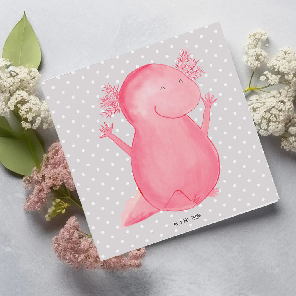 Deluxe Karte Axolotl Hurra Karte, Grußkarte, Klappkarte, Einladungskarte, Glückwunschkarte, Hochzeitskarte, Geburtstagskarte, Hochwertige Grußkarte, Hochwertige Klappkarte, Axolotl, Molch, Axolot, Schwanzlurch, Lurch, Lurche, fröhlich, Spaß, Freude, Motivation, Zufriedenheit