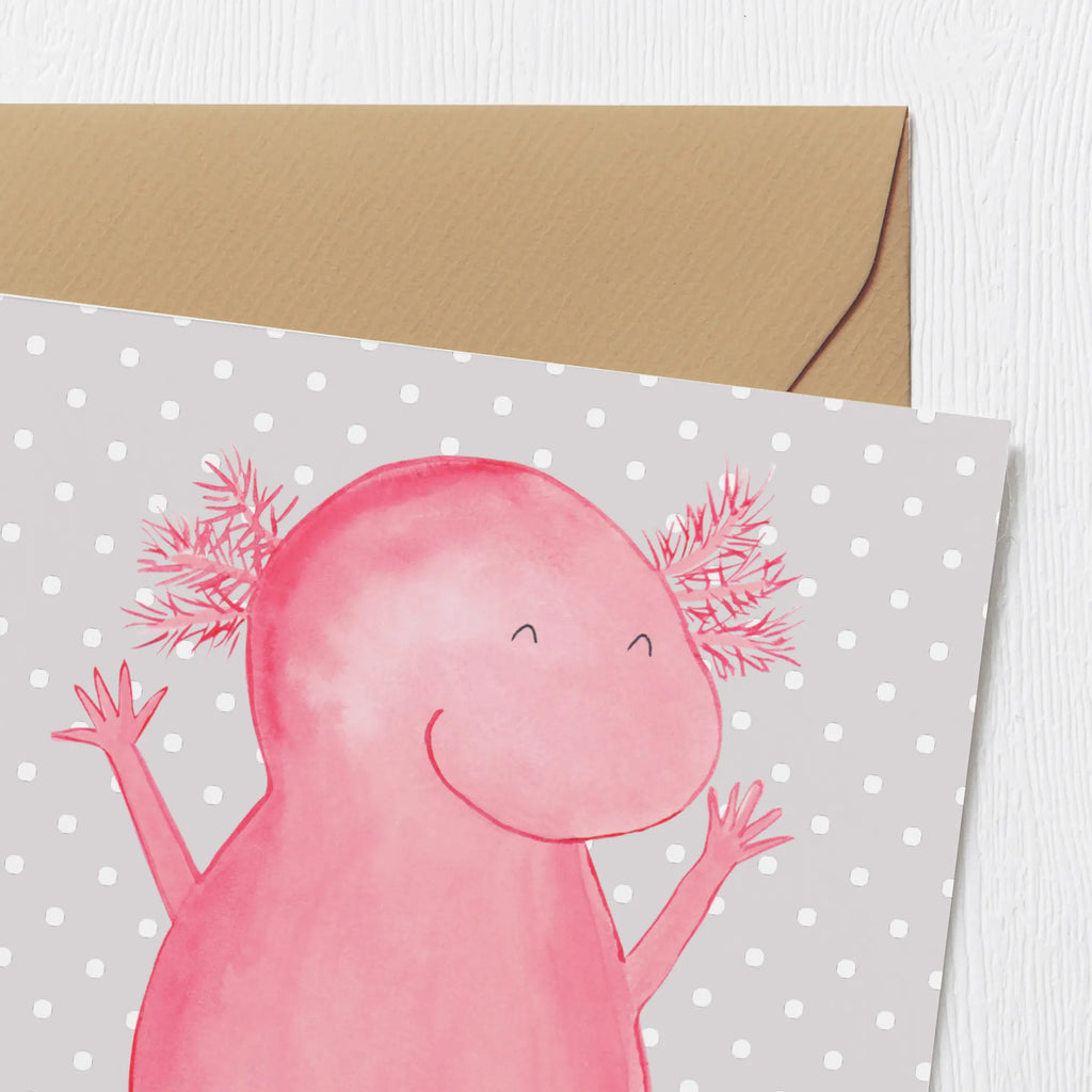 Deluxe Karte Axolotl Hurra Karte, Grußkarte, Klappkarte, Einladungskarte, Glückwunschkarte, Hochzeitskarte, Geburtstagskarte, Hochwertige Grußkarte, Hochwertige Klappkarte, Axolotl, Molch, Axolot, Schwanzlurch, Lurch, Lurche, fröhlich, Spaß, Freude, Motivation, Zufriedenheit