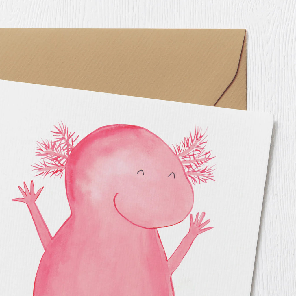 Deluxe Karte Axolotl Hurra Karte, Grußkarte, Klappkarte, Einladungskarte, Glückwunschkarte, Hochzeitskarte, Geburtstagskarte, Hochwertige Grußkarte, Hochwertige Klappkarte, Axolotl, Molch, Axolot, Schwanzlurch, Lurch, Lurche, fröhlich, Spaß, Freude, Motivation, Zufriedenheit